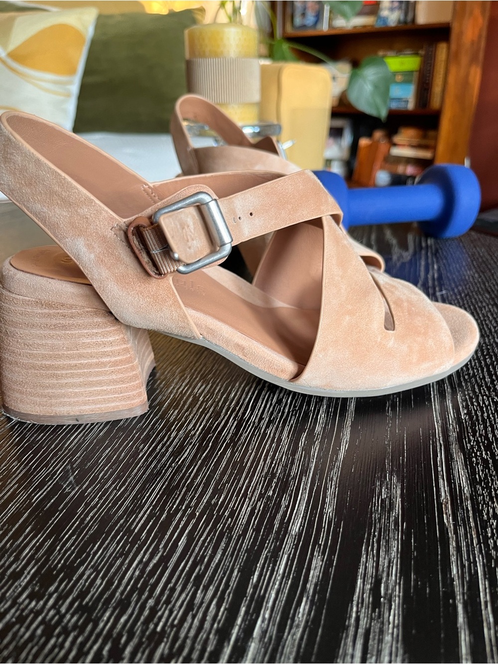 gentle souls Suede Block Heel Slingback in Blush Pink